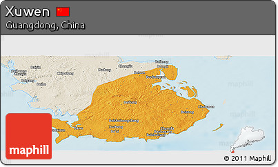 Political Panoramic Map of Xuwen, shaded relief outside