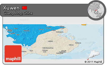 Shaded Relief Panoramic Map of Xuwen, political outside