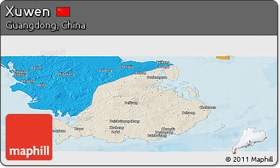 Shaded Relief Panoramic Map of Xuwen, political outside