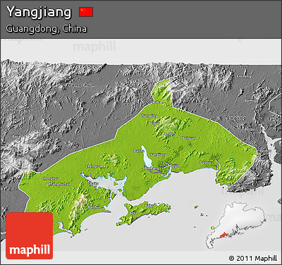 Physical 3D Map of Yangjiang, desaturated