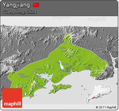 Physical 3D Map of Yangjiang, desaturated