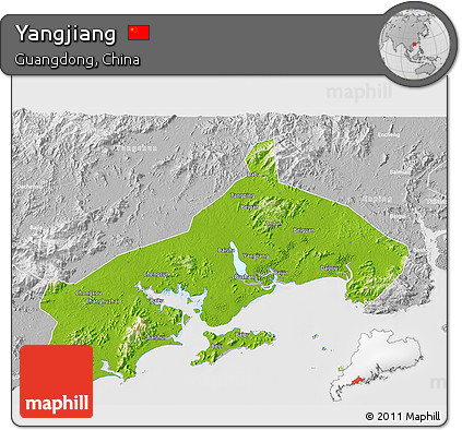 Physical 3D Map of Yangjiang, lighten, desaturated