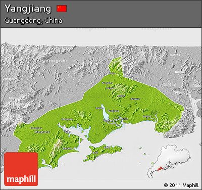 Physical 3D Map of Yangjiang, lighten, desaturated