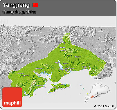 Physical 3D Map of Yangjiang, lighten, desaturated