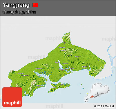 Physical 3D Map of Yangjiang, single color outside