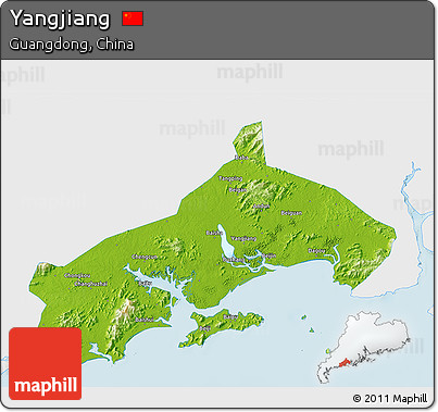 Physical 3D Map of Yangjiang, single color outside