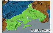 Political 3D Map of Yangjiang, darken