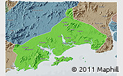 Political 3D Map of Yangjiang, semi-desaturated