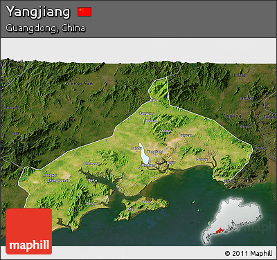 Satellite 3D Map of Yangjiang, darken