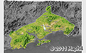 Satellite 3D Map of Yangjiang, desaturated