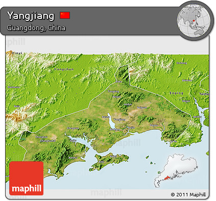 Satellite 3D Map of Yangjiang, physical outside
