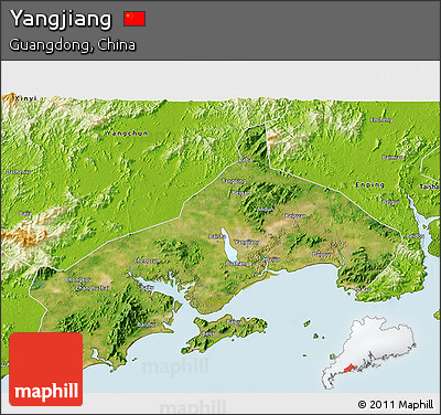 Satellite 3D Map of Yangjiang, physical outside
