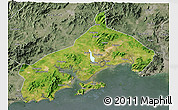 Satellite 3D Map of Yangjiang, semi-desaturated