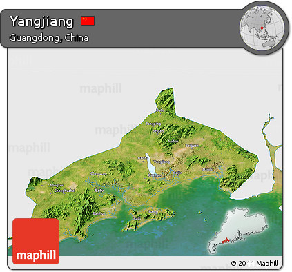 Satellite 3D Map of Yangjiang, single color outside