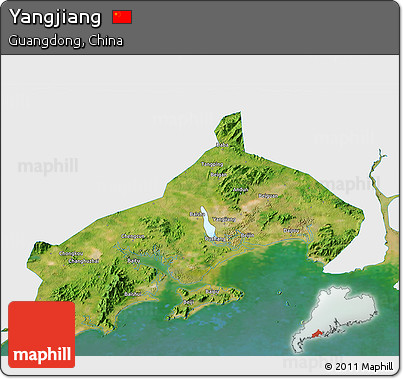 Satellite 3D Map of Yangjiang, single color outside