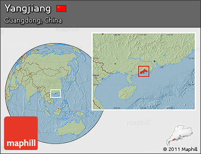 Savanna Style Location Map of Yangjiang, hill shading