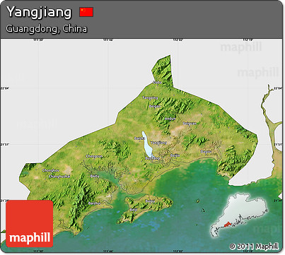 Satellite Map of Yangjiang, single color outside