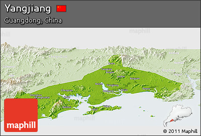Physical Panoramic Map of Yangjiang, lighten