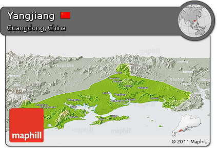 Physical Panoramic Map of Yangjiang, lighten, semi-desaturated