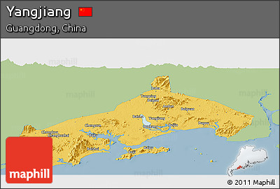 Savanna Style Panoramic Map of Yangjiang, single color outside