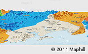 Shaded Relief Panoramic Map of Yangjiang, political outside