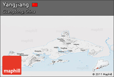 Silver Style Panoramic Map of Yangjiang, single color outside