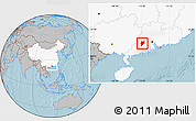 Gray Location Map of Yunfu, highlighted country, hill shading