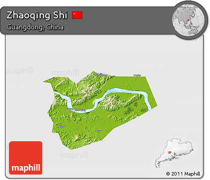 Physical 3D Map of Zhaoqing Shi, cropped outside