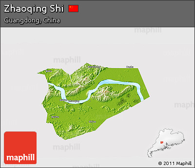 Physical 3D Map of Zhaoqing Shi, cropped outside