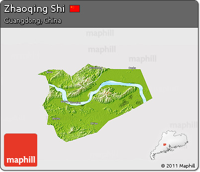 Physical 3D Map of Zhaoqing Shi, cropped outside