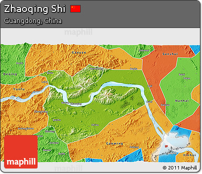 Physical 3D Map of Zhaoqing Shi, political outside