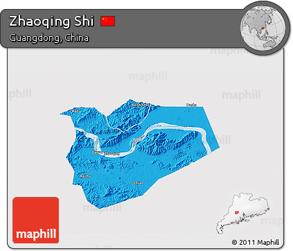 Political 3D Map of Zhaoqing Shi, cropped outside