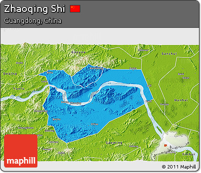 Political 3D Map of Zhaoqing Shi, physical outside