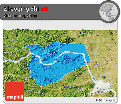 Political 3D Map of Zhaoqing Shi, satellite outside