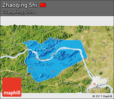 Political 3D Map of Zhaoqing Shi, satellite outside