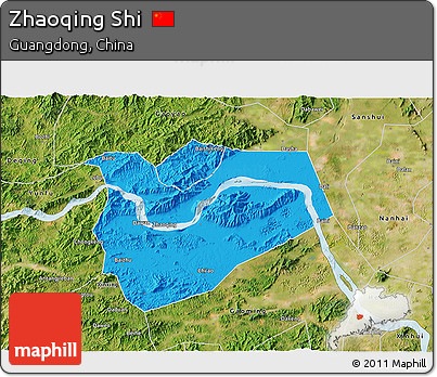 Political 3D Map of Zhaoqing Shi, satellite outside