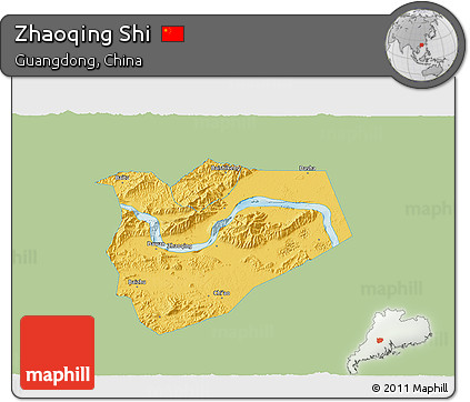 Savanna Style 3D Map of Zhaoqing Shi, single color outside