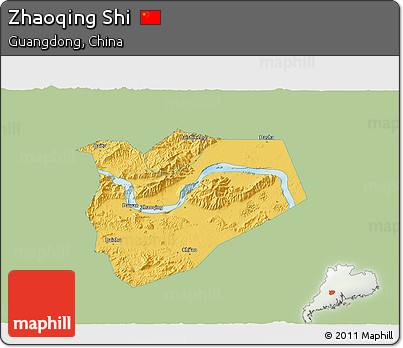Savanna Style 3D Map of Zhaoqing Shi, single color outside
