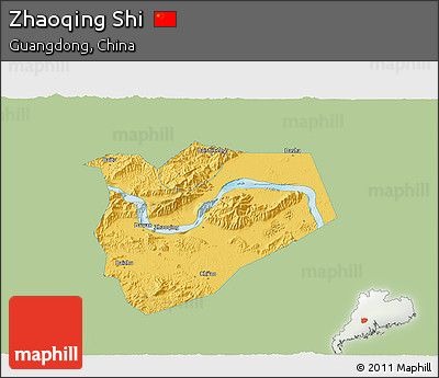 Savanna Style 3D Map of Zhaoqing Shi, single color outside