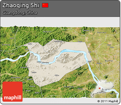 Shaded Relief 3D Map of Zhaoqing Shi, satellite outside