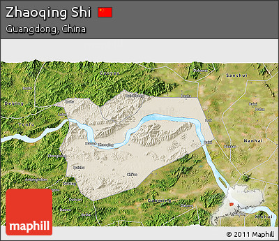Shaded Relief 3D Map of Zhaoqing Shi, satellite outside