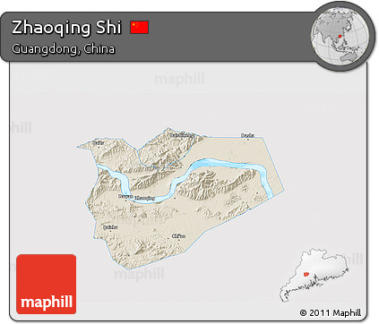 Shaded Relief 3D Map of Zhaoqing Shi, single color outside