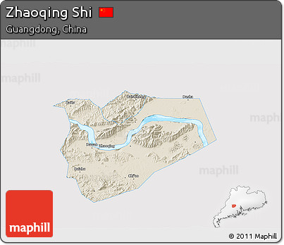 Shaded Relief 3D Map of Zhaoqing Shi, single color outside