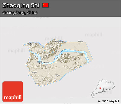 Shaded Relief 3D Map of Zhaoqing Shi, single color outside