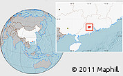 Gray Location Map of Zhaoqing Shi, highlighted country, hill shading