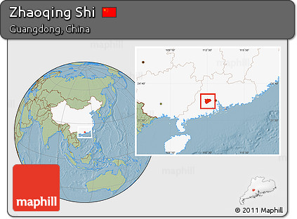 Savanna Style Location Map of Zhaoqing Shi, highlighted country, hill shading