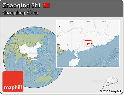 Savanna Style Location Map of Zhaoqing Shi, highlighted country, hill shading