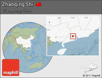 Savanna Style Location Map of Zhaoqing Shi, highlighted country, hill shading