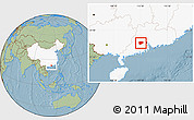 Savanna Style Location Map of Zhaoqing Shi, highlighted country, hill shading