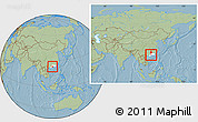 Savanna Style Location Map of Zhaoqing Shi, highlighted parent region, within the entire country, hill shading